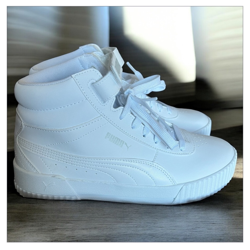 PUMA Carina Mid Top Platform Sneakers - White - Size 9
